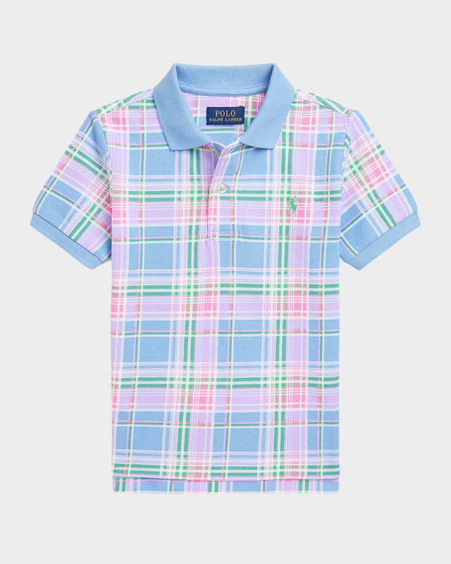 Boy's Plaid-Print Mesh Polo Shirt, Size 2-7